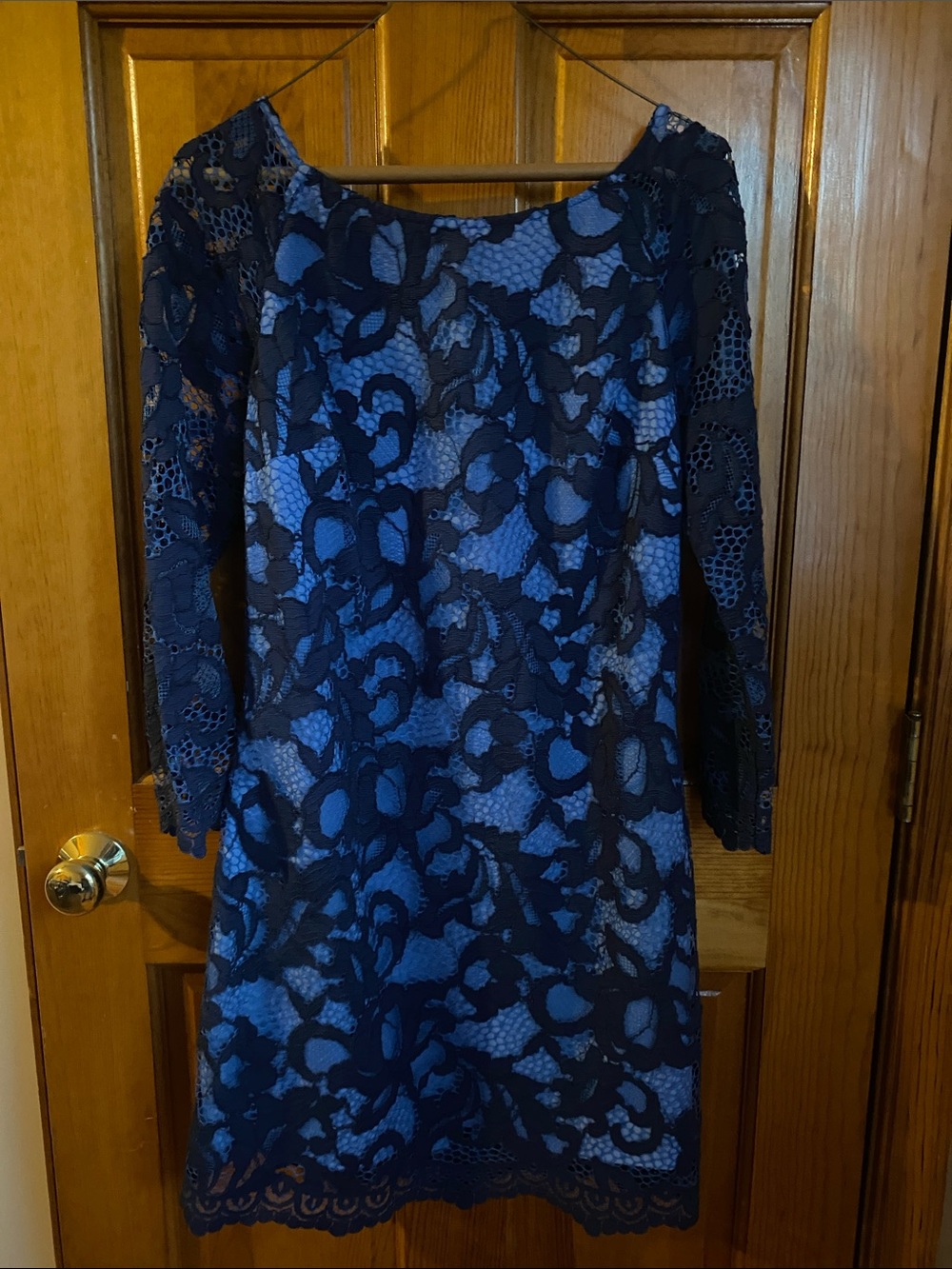 Women's Navy Blue Lace Overlay Dress